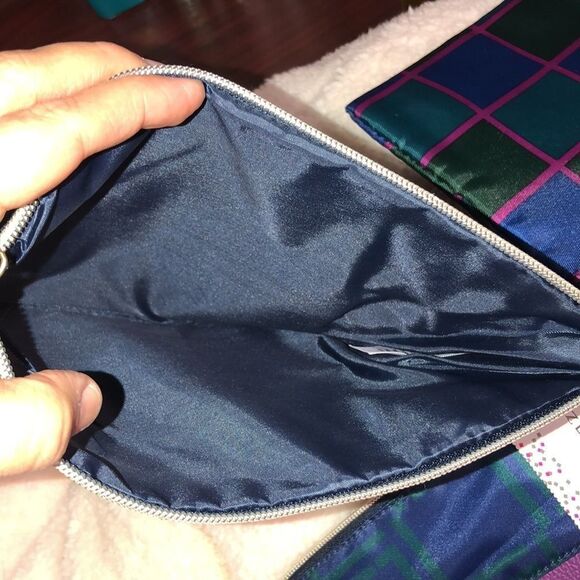 Liz Claiborne Navy Fuchsia Purple Plaid Monogram Travel Bag Set of 3 - Picture 7 of 12